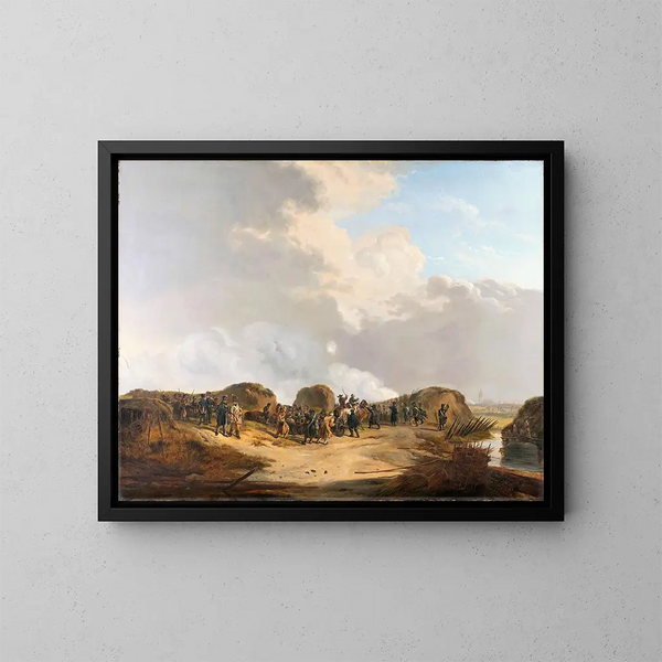 De halve maan gebouwd tijdens het beleg van Naarden, april 1814 - Pieter Gerardus van Os — ingelijst kunstwerk aan de muur