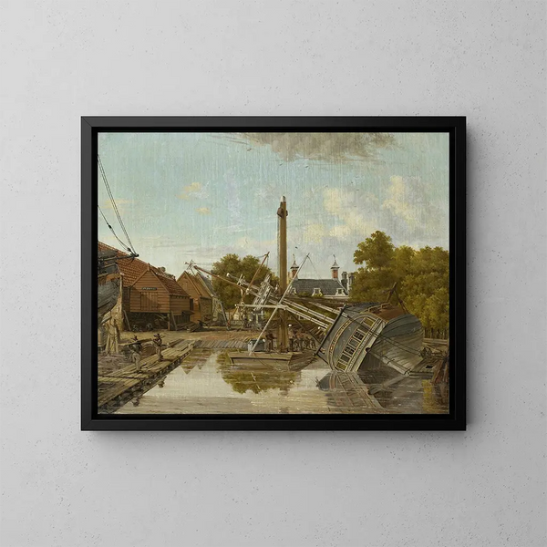 Het scheepswerf van Saint-Jacques Bickers Eiland Amsterdam - Pieter Godfried Bertichen — ingelijst kunstwerk aan de muur