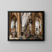 van een interieur van een kerk met elegante figuren die wandelen en figuren die de mis bijwonen - Pieter Neeffs de Oude — ingelijst kunstwerk aan de muur