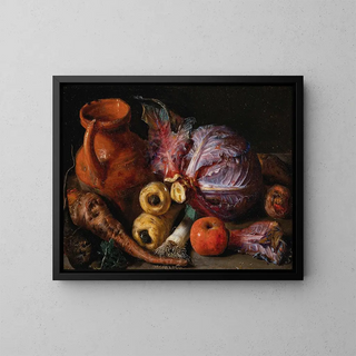 Pieter Snyers - A jug a cabbage and carrots on a ledge.webp
