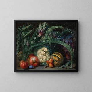 Pieter Snyers - Artichokes apples and melons on a ledge.webp