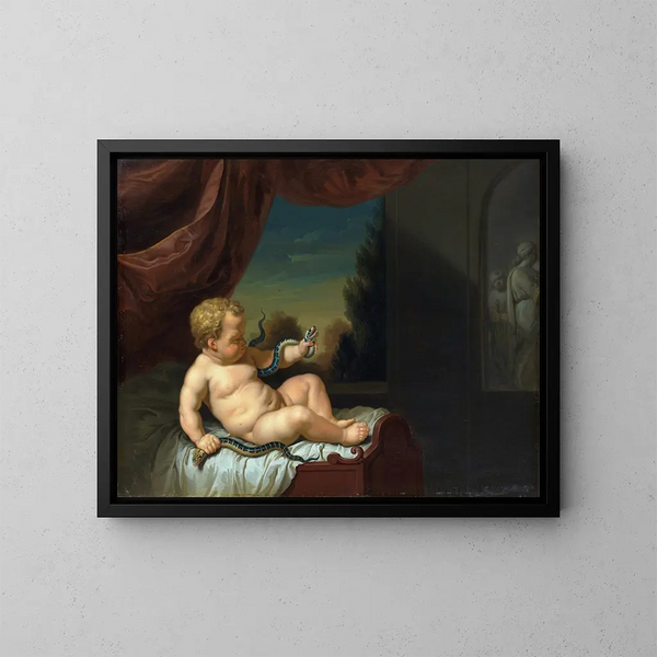 Hercules als kind met een slang - Pieter van der Werff — ingelijst kunstwerk aan de muur