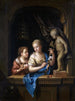 van Twee meisjes met bloemen bij een standbeeld van Cupido - Pieter van der Werff — weergave van het kunstwerk