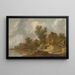 River landscape painting with a boat and fishermen, a carriage on a bridge near houses on the right - Pieter de Molijn — framed artwork on a wall