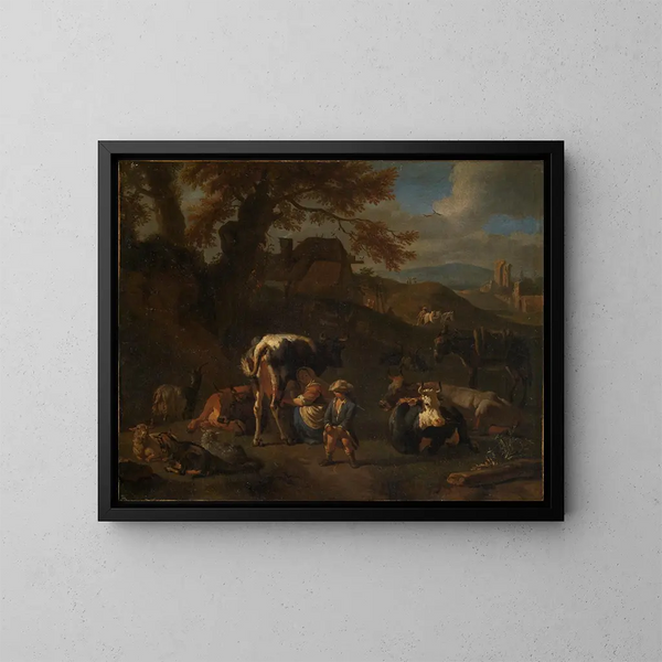 Scene van herders - Pieter van Bloemen — ingelijst kunstwerk aan de muur