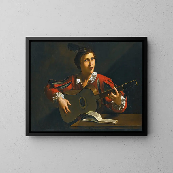 Een gitarist zittend in een interieur - Pietro Paolini — ingelijst kunstwerk aan de muur