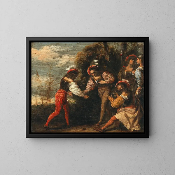 van Guerriers jouant à la morra - Pietro della Vecchia — ingelijst kunstwerk aan de muur