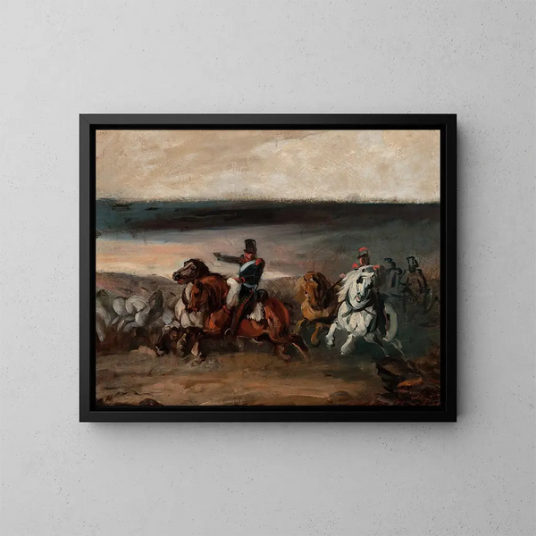 Aanval van het Franse artillerie - Piotr Michałowski — ingelijst kunstwerk aan de muur
