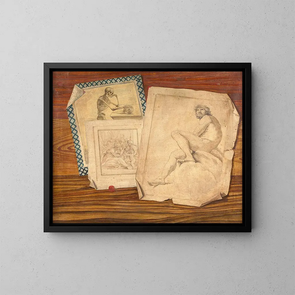 Trompe-l'œil aux trois estampes - Pompeo Lapi — ingelijst kunstwerk aan de muur