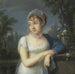 portret van een vrouw bij een balustrade - Jean-Baptiste-Jacques Augustin — gepresenteerd in een interieur