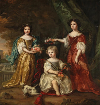 Portrait de groupe de trois enfants en robes élégantes - Dutch School