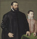 Portrait painting of the Nuremberg jeweler Hans Lencker 1523-1585 and his 9-year-old son Elisius the Younger - Nicolas Neufchâtel — artwork view
