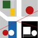 Quatre espaces avec des cercles rouges roulants - Myriam Thyes — displayed in an interior
