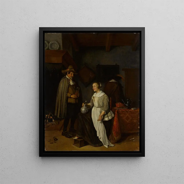 Quirijn Van Brekelenkam - Soldier drinking with a young woman in an inn.webp
