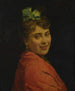 Een portret van een dame met een rood zijden sjaal - Raimundo de Madrazo y Garreta — weergave van het kunstwerk