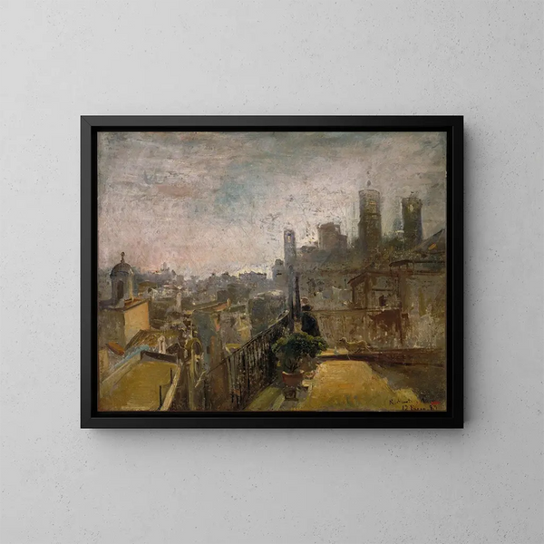 Uitzicht op Barcelona vanaf een dak in de Riera de Sant Joan - Ramon Martí i Alsina — ingelijst kunstwerk aan de muur