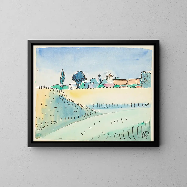 Landschap met kerk - Raymond McIntyre — ingelijst kunstwerk aan de muur