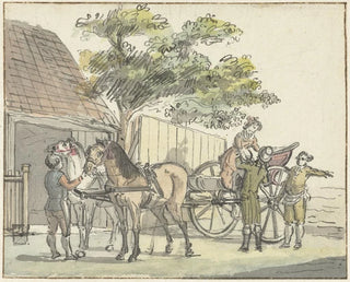 Reinier Vinkeles - Wagen met twee paarden bij de uitspanning De Donkere Kuil bij Haarlem.webp