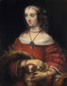 Portret van een dame met een hondenkooitje - Rembrandt van Rijn — weergave van het kunstwerk