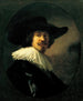 Portret van een man met een brede hoed - Rembrandt van Rijn — weergave van het kunstwerk