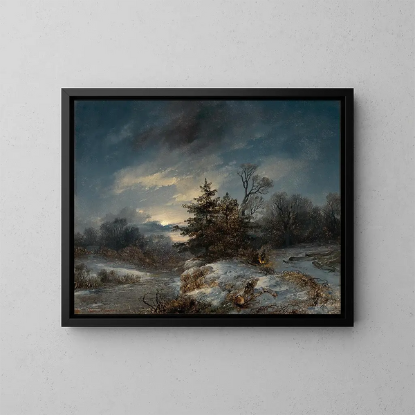 Een winteravond - Remigius Adrianus van Haanen — ingelijst kunstwerk aan de muur