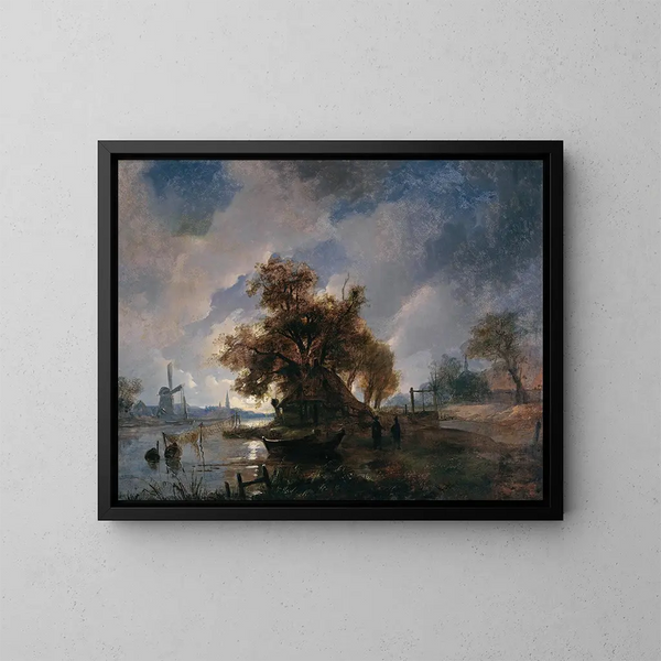 Hollandse rivierlandschap schilderij - Remigius Adrianus van Haanen — ingelijst kunstwerk aan de muur