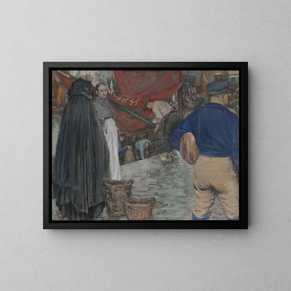Arrival of the barges at mussel beds - René Bosiers — framed artwork on a wall