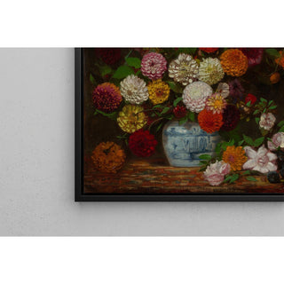 Reproduction Nature morte aux dahlias, zinnias, roses trémières et prunes - Eugène Delacroix