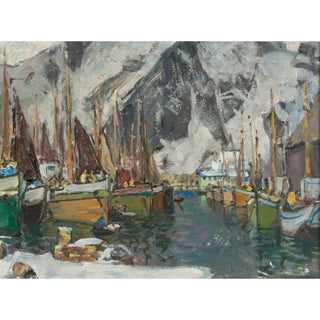 Reproduction Parmi les bateaux de pêche à Svolvær, étude des Lofoten - Anna Boberg