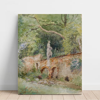 Reproduction Pont en briques avec une statue en pierre à Mödling - Marie Egner