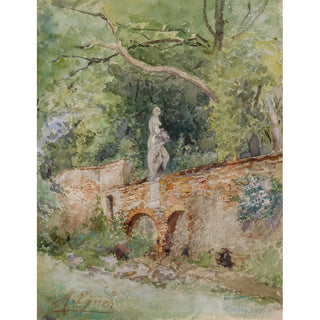 Reproduction Pont en briques avec une statue en pierre à Mödling - Marie Egner