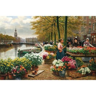 Reproduction Un marché aux fleurs à Amsterdam - Henri Houben