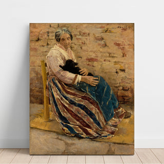 Reproduction Une vieille femme avec un chat - Max Liebermann