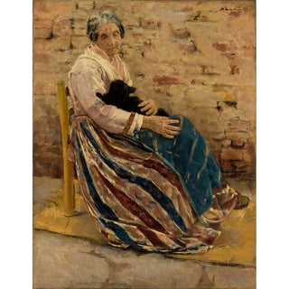 Reproduction Une vieille femme avec un chat - Max Liebermann