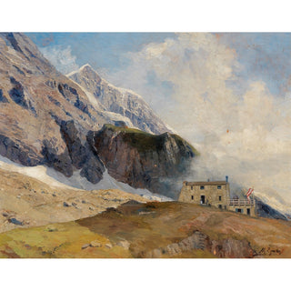 Reproduction Vue sur la Mainzer Hütte, Hohen Tauern avec le Großen Wiesbachhorn en arrière-plan - Marie Egner