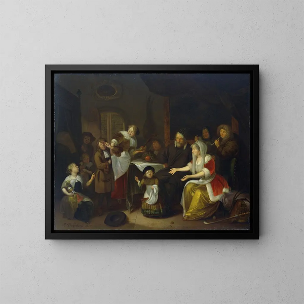 Het feestmaal van Sint-Nicolaas - Richard Brakenburgh — ingelijst kunstwerk aan de muur