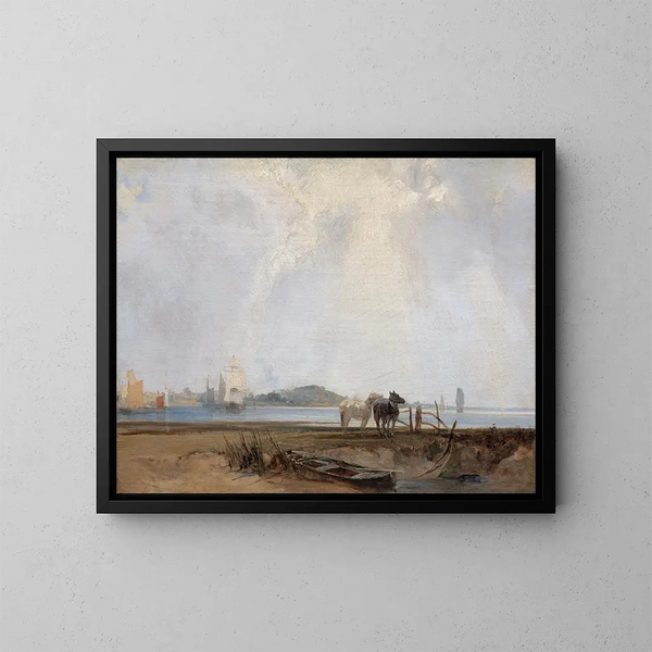 in de buurt van Quillebeuf - Richard Parkes Bonington — ingelijst kunstwerk aan de muur