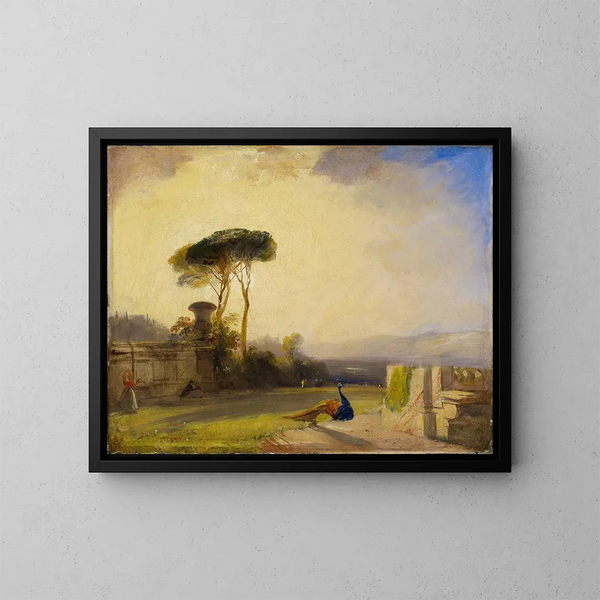 van het uitzicht op de tuinen van een villa nabij Florence - Richard Parkes Bonington — ingelijst kunstwerk aan de muur