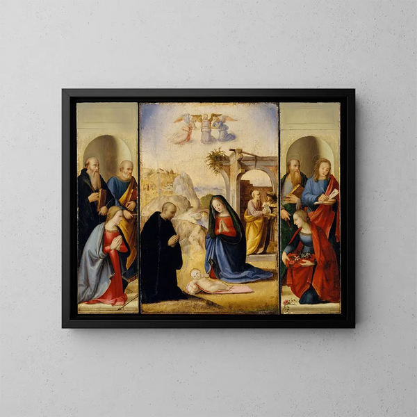 De Geboorte met heiligen - Ridolfo Ghirlandaio — ingelijst kunstwerk aan de muur