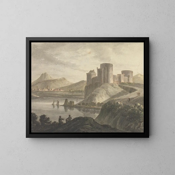 Kasteel met figuren in een klassiek landschap - Robert Adam — ingelijst kunstwerk aan de muur