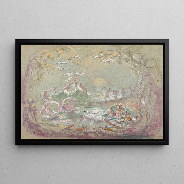 Robert Caney - Lake Scene with Fairies and Swans.webp