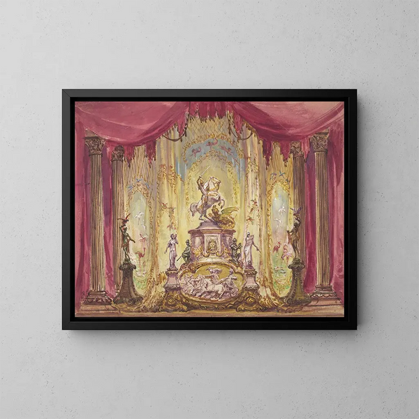 decor met een standbeeld van Sint-Joris die de draak verslaat - Robert Caney — ingelijst kunstwerk aan de muur