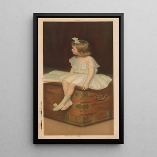 Robert Chapman Co - Young girl wearing a white and blue dress sitting on a trunk reading a book.webp