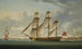 The East India Ship Delaford in two positions passing Deptford, the Royal Hospital of Greenwich beyond - Robert Dodd — artwork view