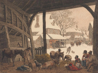 Een sneeuwlandschap in een dorp - Robert Hills — weergave van het kunstwerk