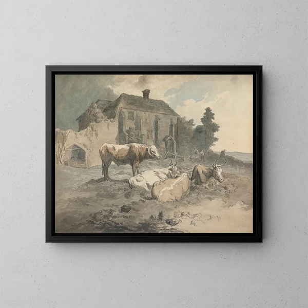 Bétail à longues cornes - Robert Hills — ingelijst kunstwerk aan de muur