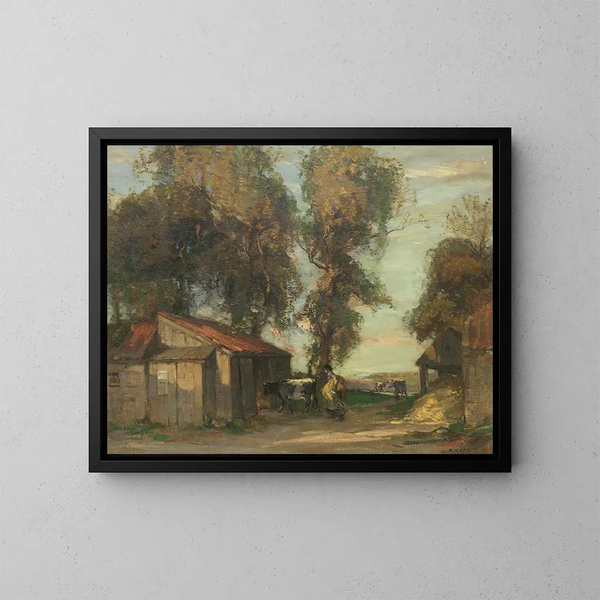 Een boerderijplein - Robert Hope — ingelijst kunstwerk aan de muur