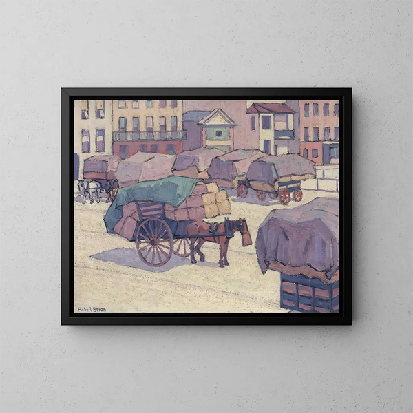 Hooiwagens op de markt van Cumberland - Robert Polhill Bevan — ingelijst kunstwerk aan de muur