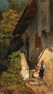 Kinderen voor de boerderij Klausen Zuid-Tirol - Robert Russ — weergave van het kunstwerk