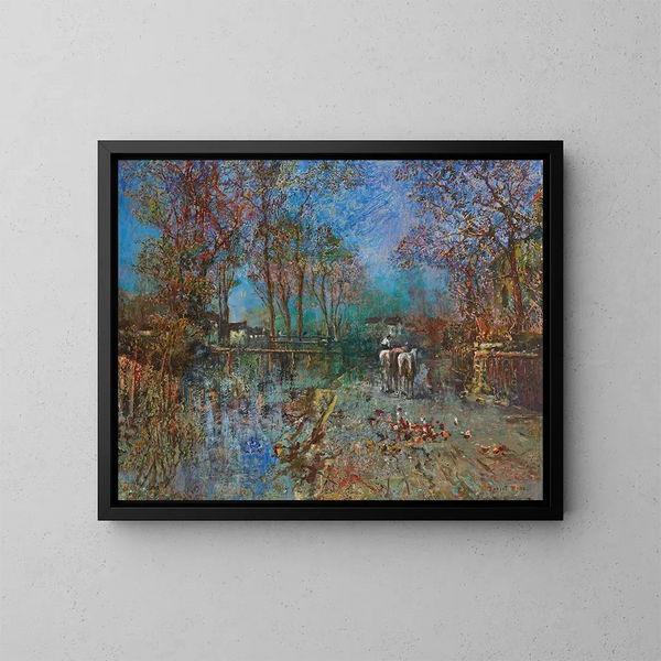 Landschap met paardenkudde - Robert Russ — ingelijst kunstwerk aan de muur